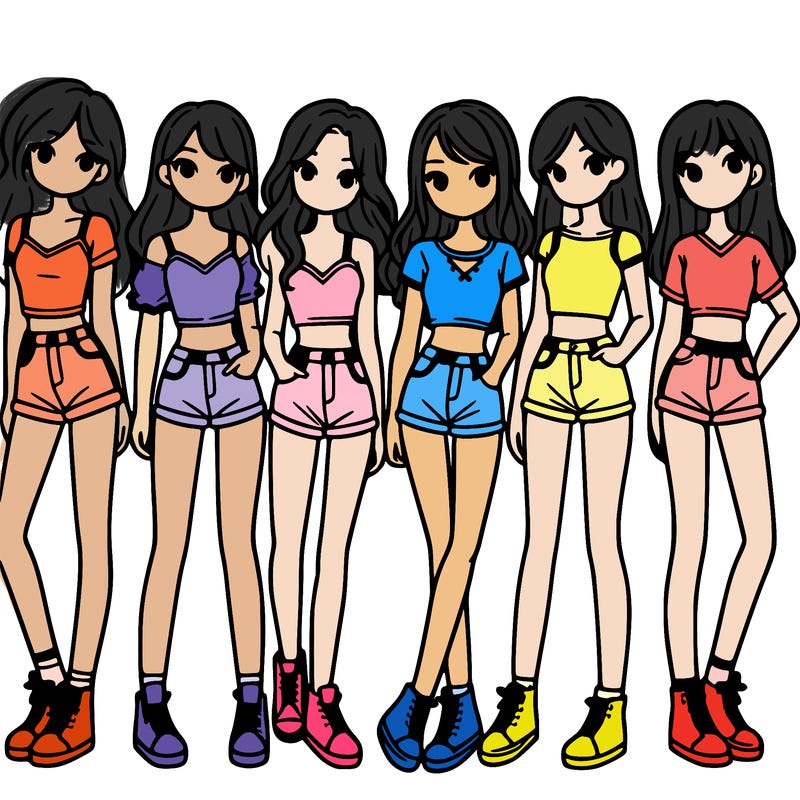 a group of girls wearing crop tops and shorts