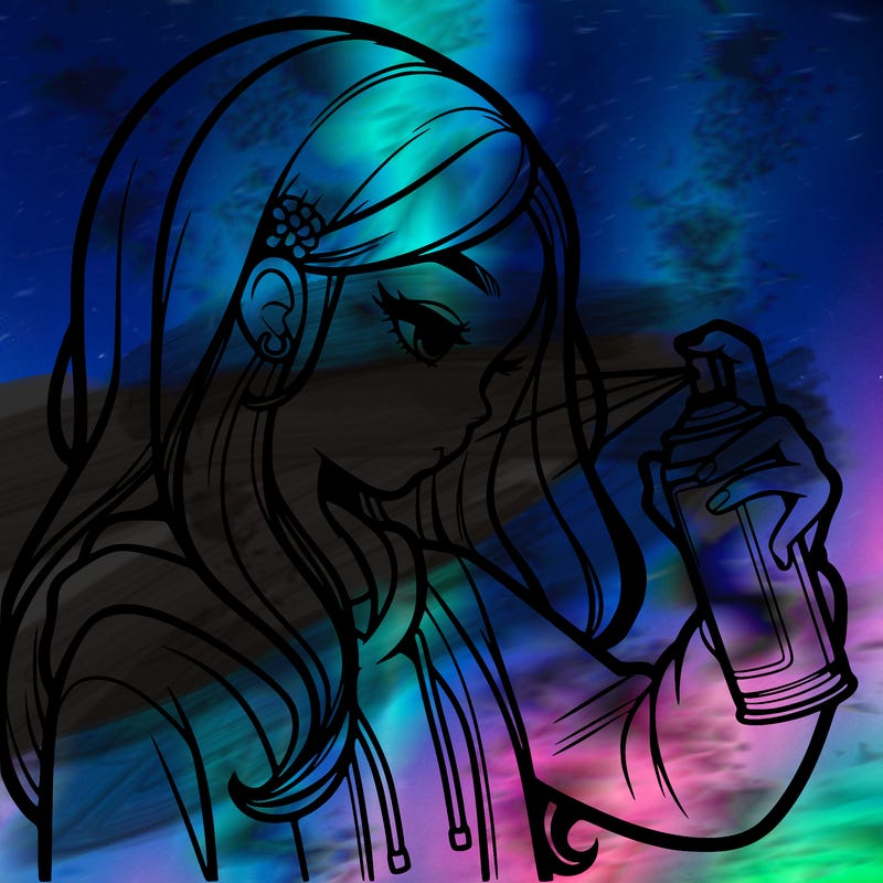 a realistic girl spray painting