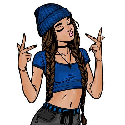 realistic teenage girl with braids and a beanie and crop top doing 🫶🏼