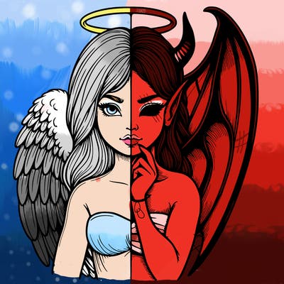 realistic angel half demon