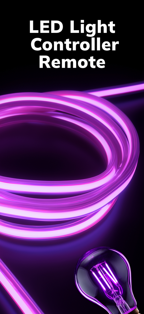 LED Light: Controller Remote - Promotional graphic for the LED Light Controller Remote app featuring a glowing purple LED strip and a smart light bulb.