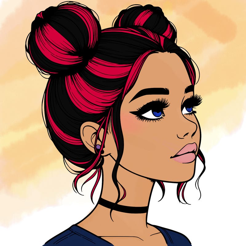 realistic girl with buns on the top of her head
