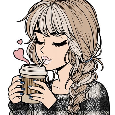 realistic girl drinking coffee