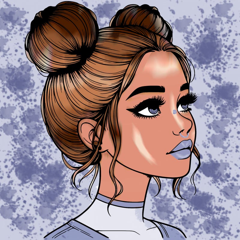 realistic girl with buns on the top of her head