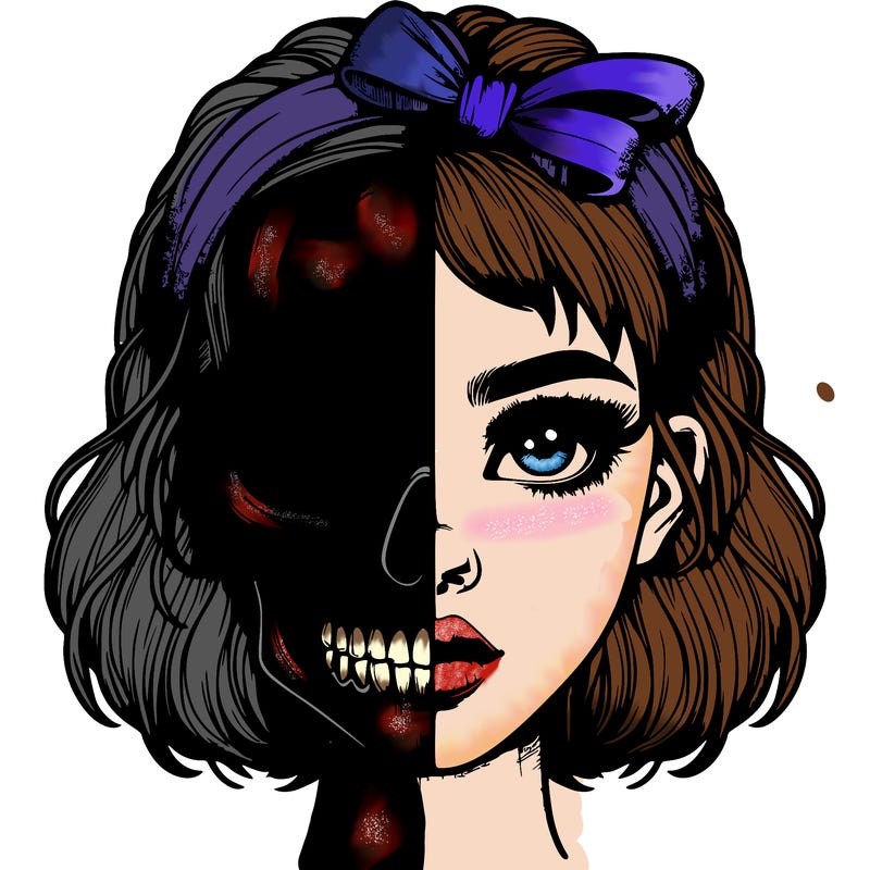 realistic girl with half skull mask