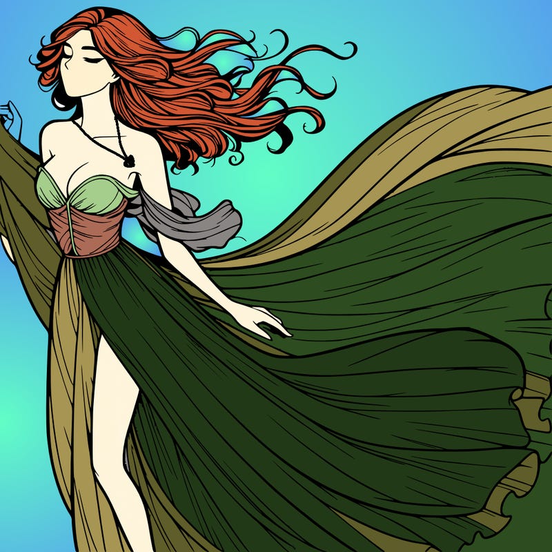 realistic woman in dress flowing the the wind