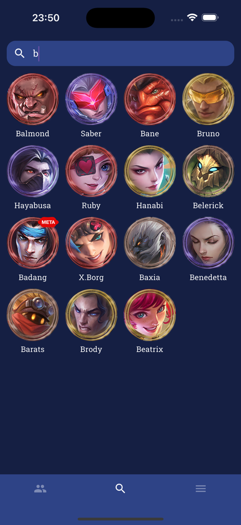 Nova Counter - Pantalla de búsqueda y selección de héroes en la aplicación Nova Counter