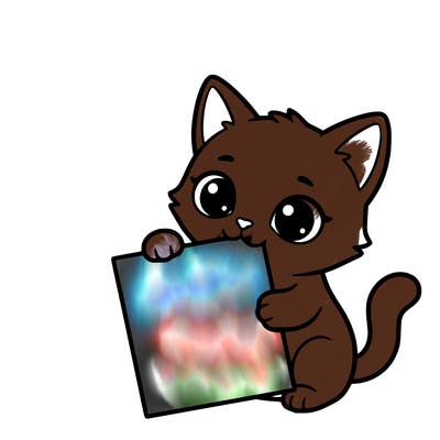 a small cat with a blank sheet of paper in its hand. the cat is sooooooo cute!