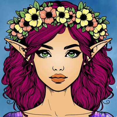 realistic female elf with flower crown