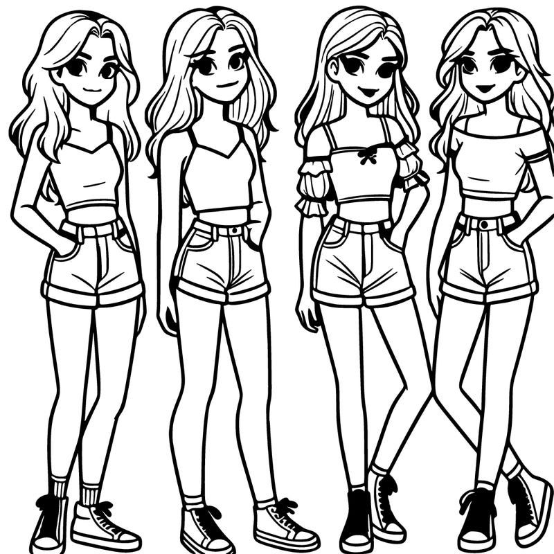 4 teenage girls wearing shorts and a crop top