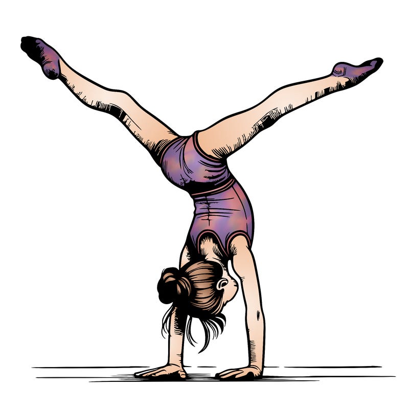 realistic gymnastic hand stand girl in four splits