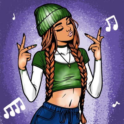 realistic teenage girl with braids and a beanie and crop top doing 🫶🏼