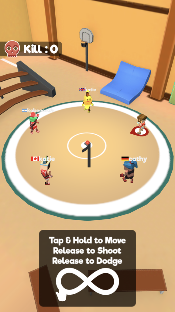 Dodgeball.io - Gameplay of Dodgeball.io with characters in a circular arena and on-screen controls