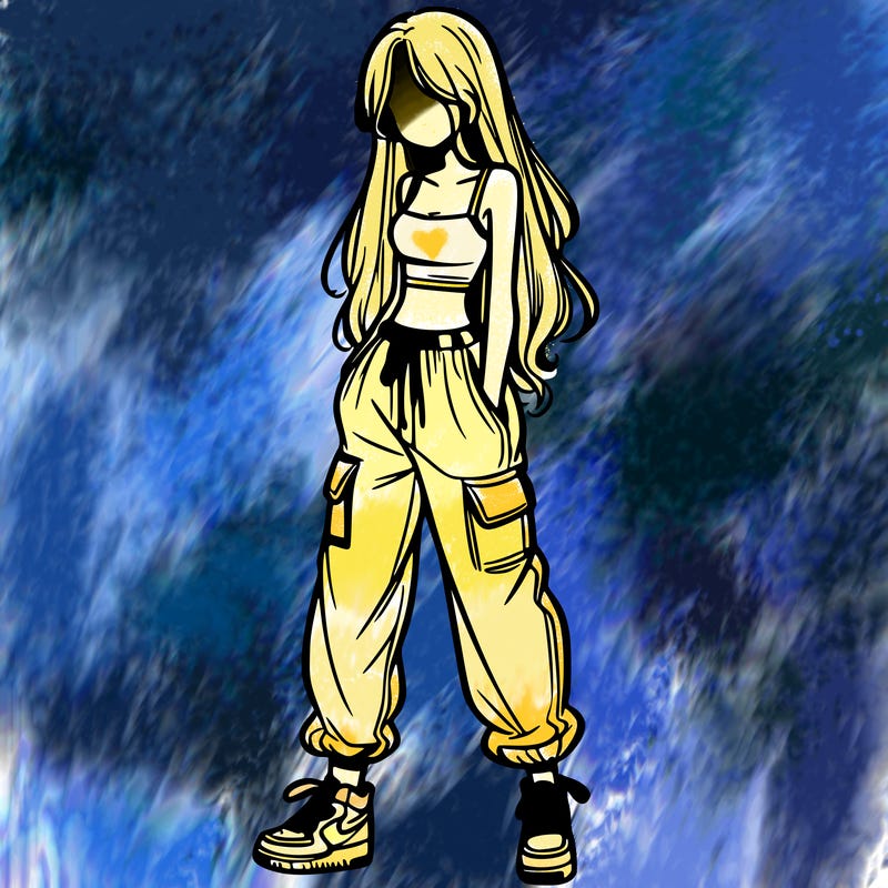 girl in baggy pants crop top and long hair