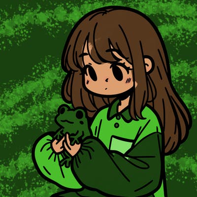 girl with long hair and a oversized shirt. and she is holding a frog