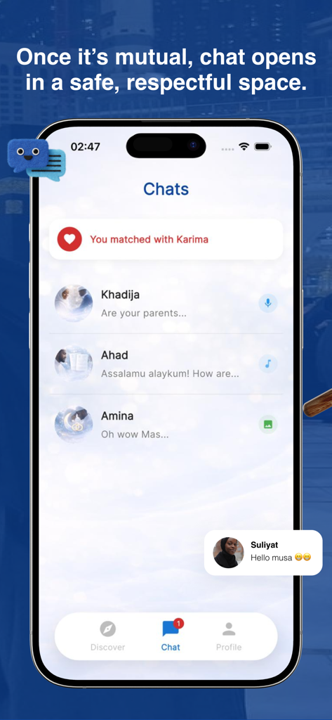 AfroHalalPair - AfroHalalPair app chat screen displaying a list of active conversations and new matches