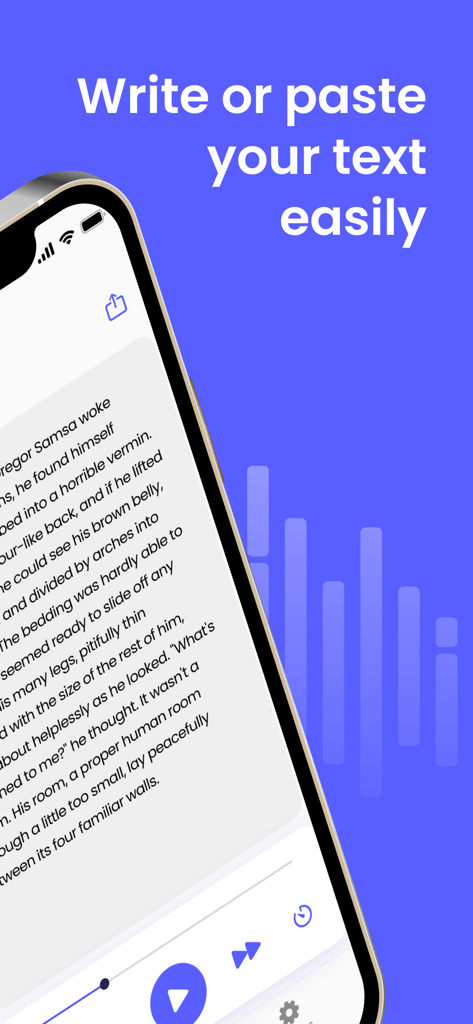 Tpeech: Read Text Aloud & TTS - Tpeech app interface showing how users can easily write or paste text to be read aloud with natural sounding speech.