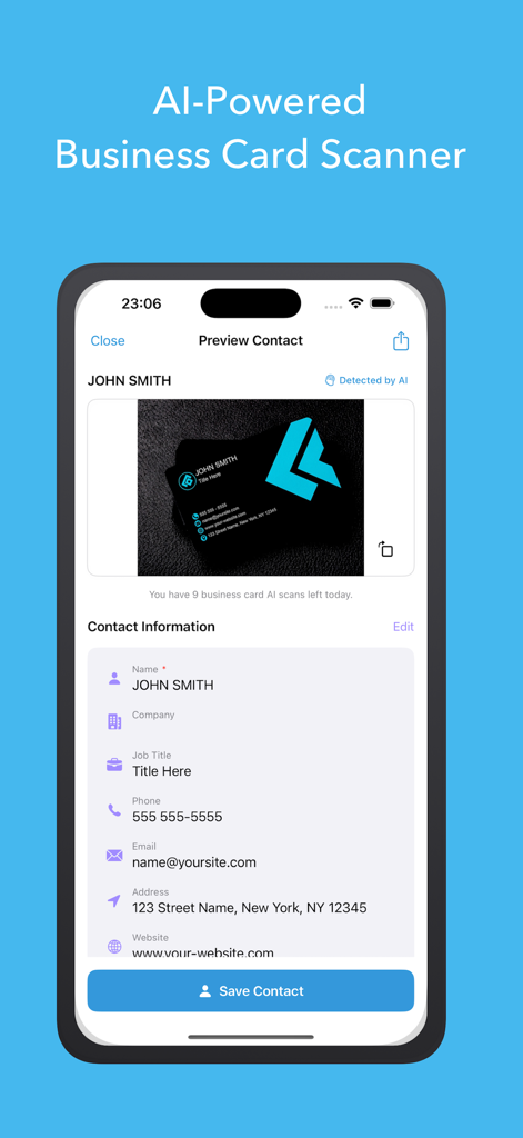 1Contact Pro: Clean & Backup - AI-powered business card scanner interface on the 1Contact Pro app