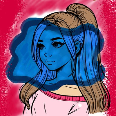 realistic girl with a high ponytail