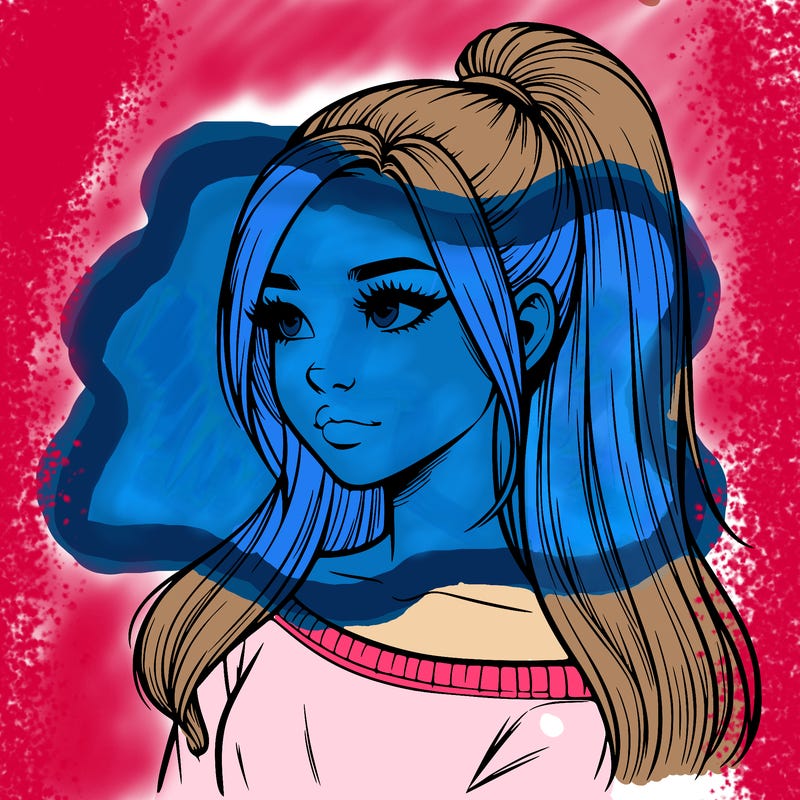 realistic girl with a high ponytail