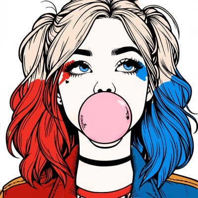 realististic girl blowing bubble -gum