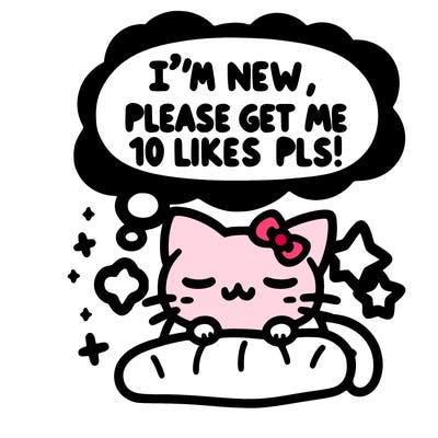 kitty taking a nap dream talking and saying "i'm new, please get me at least 10 likes pls!!"