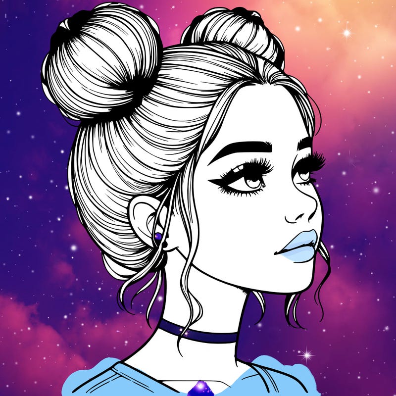 realistic girl with buns on the top of her head