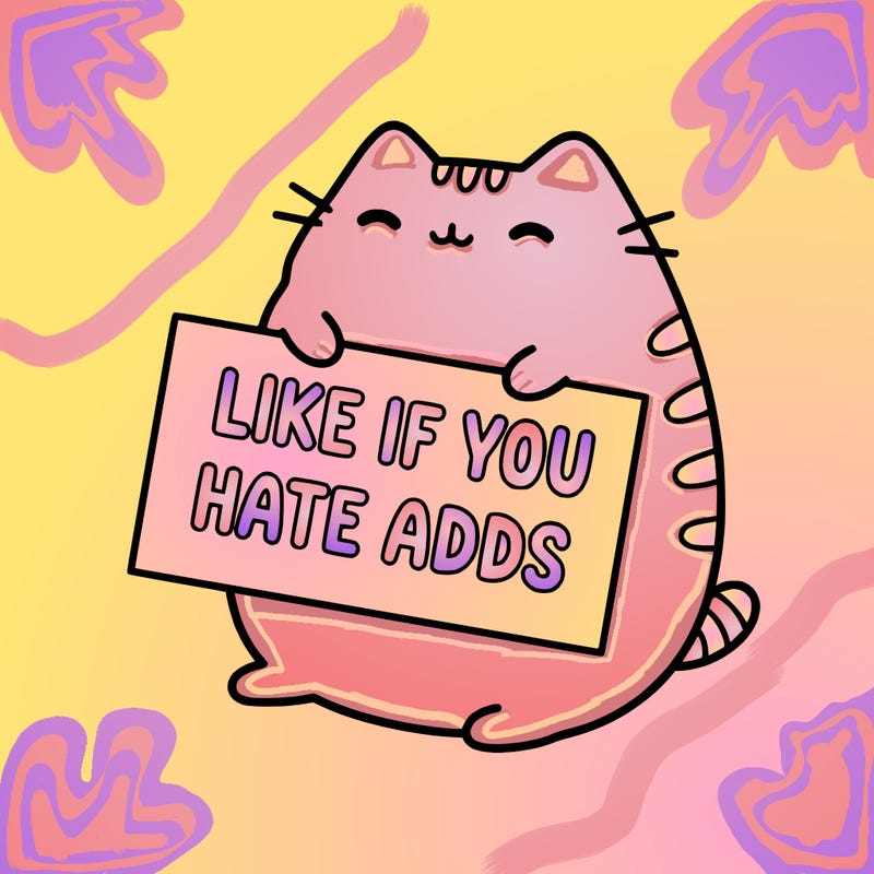 a kawii pusheen cat holding a sign that says like if you hate adds