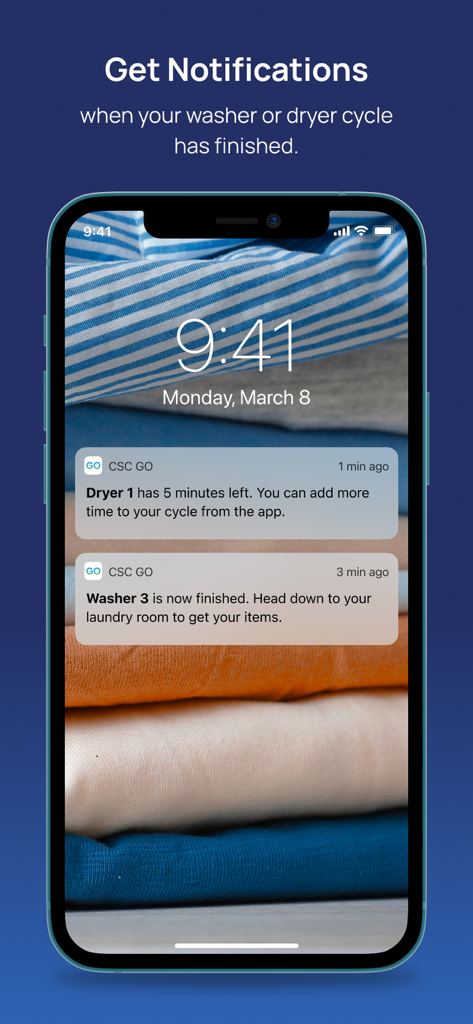 CSC GO - CSC GO 앱 모바일 알림이 스마트폰 잠금 화면에서 세탁 주기 상태 표시