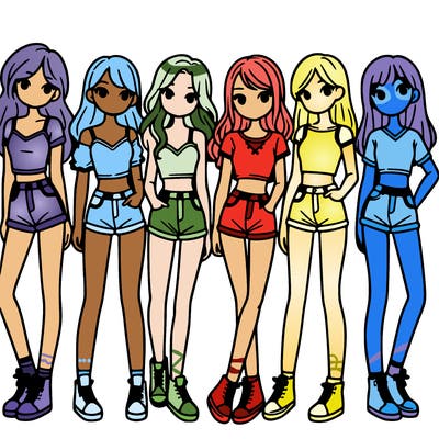 a group of girls wearing crop tops and shorts