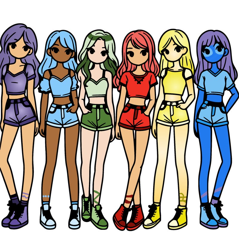 a group of girls wearing crop tops and shorts