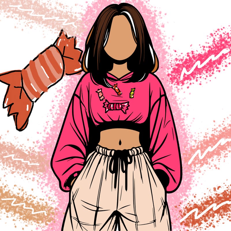 realistic girl faceless with baggy pants and a crop top