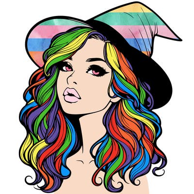 realistic witch girl with wavy hair and lips