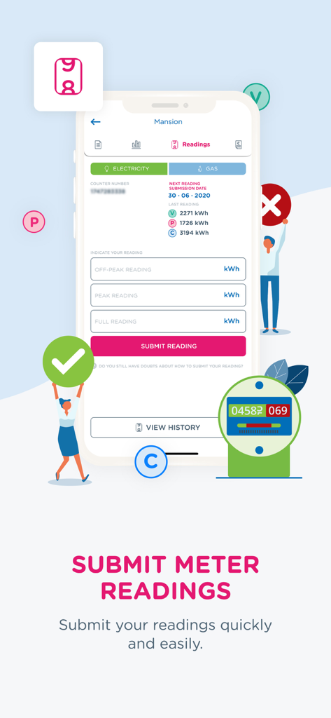 Goldenergy - Goldenergy Mobile App-Oberfläche zur Übermittlung von Strom- und Gaszählerständen