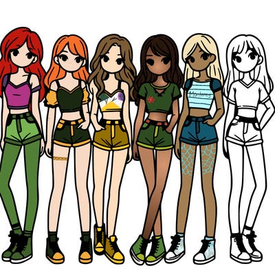 a group of girls wearing crop tops and shorts