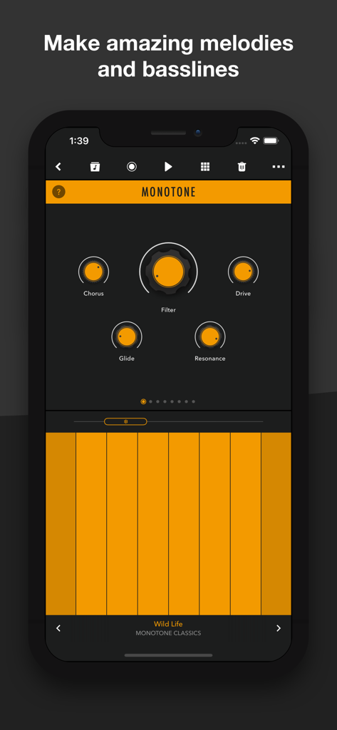 Interface of the Monotone Bass Synthesizer in Reason Compact app