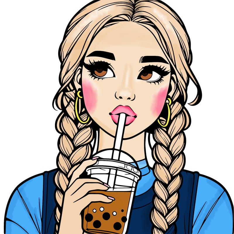realistic girl with braided hair drinking boba