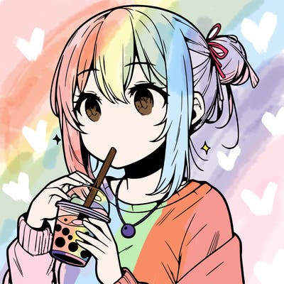 manga character drinking boba