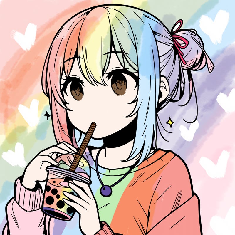 manga character drinking boba