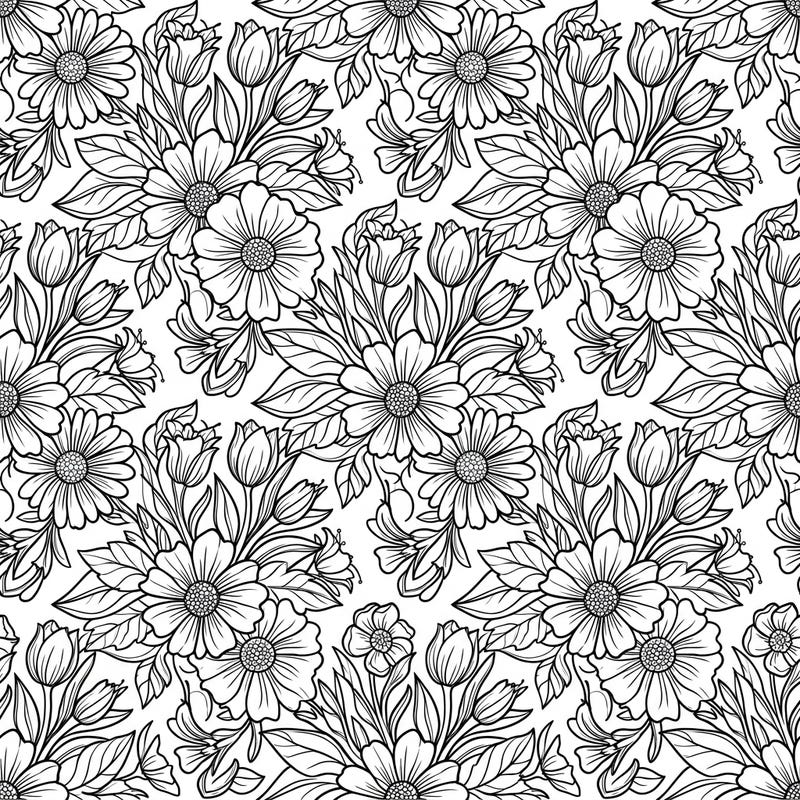 Explore a beautiful world of flowers with this engaging tessellation coloring page, specially designed for kids aged 4-8. Little hands will love bringing this intricate pattern of interlocking blooms to life with vibrant colors.