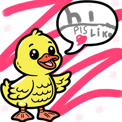 a duck with a word bubble