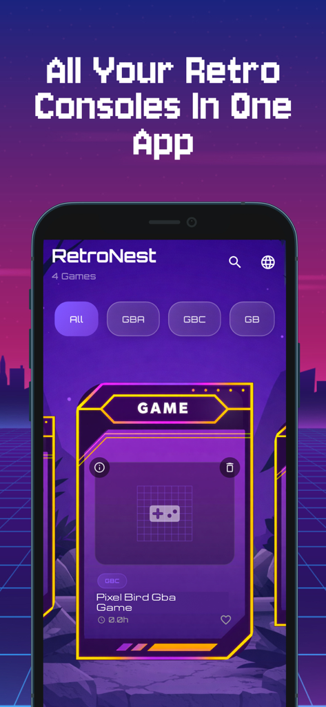 MyBoy - GBA & SNES Emulator - The MyBoy emulator app interface displaying a digital library of retro games.