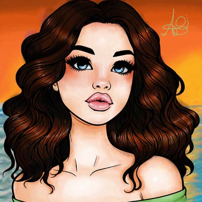 realistic girl with wavy hair and lips