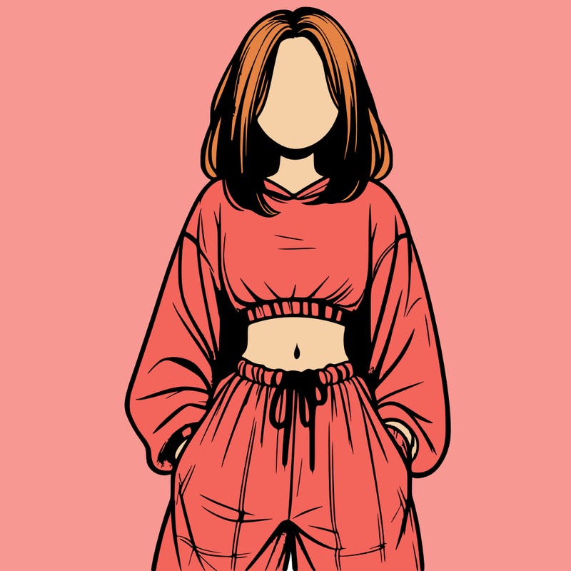 realistic girl faceless with baggy pants and a crop top