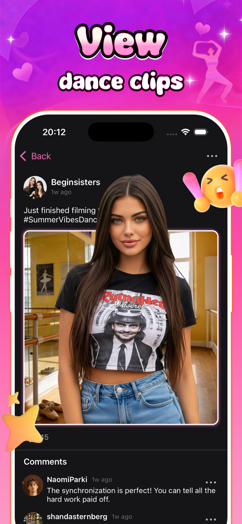 Wavy - video - Mobile interface of the Wavy app showing a dance video post with community comments