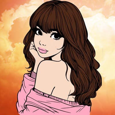 realistic girl with bangs looking over her shoulder