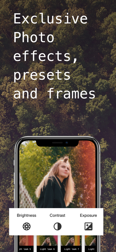 Treellions - We Plant Trees - A smartphone showing photo editing features in the Treellions app against a forest background
