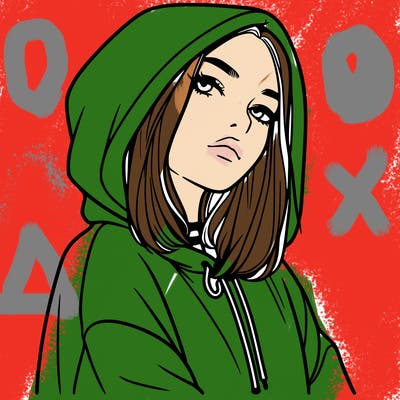 a realistic girl in a hoodie