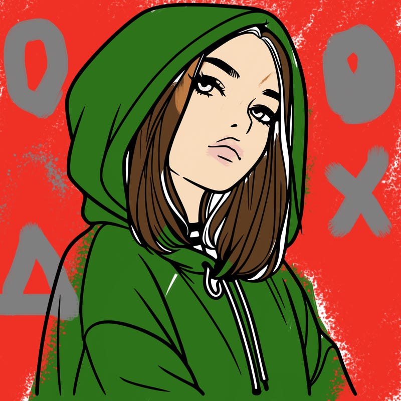 a realistic girl in a hoodie