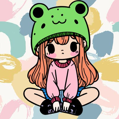 a girl wearing a frog hat and some frog socks